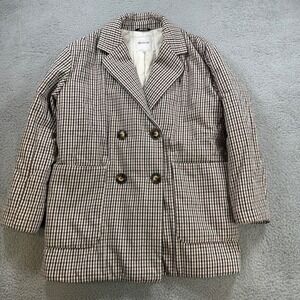 Madewell Womens Plaid Double Breasted Blazer Jacket Size L Brown Multi Primaloft